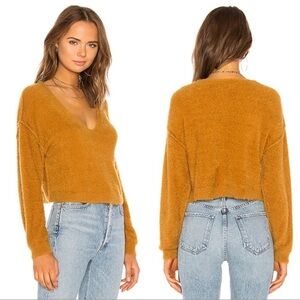 Free People Mustard V-Neck Sweater